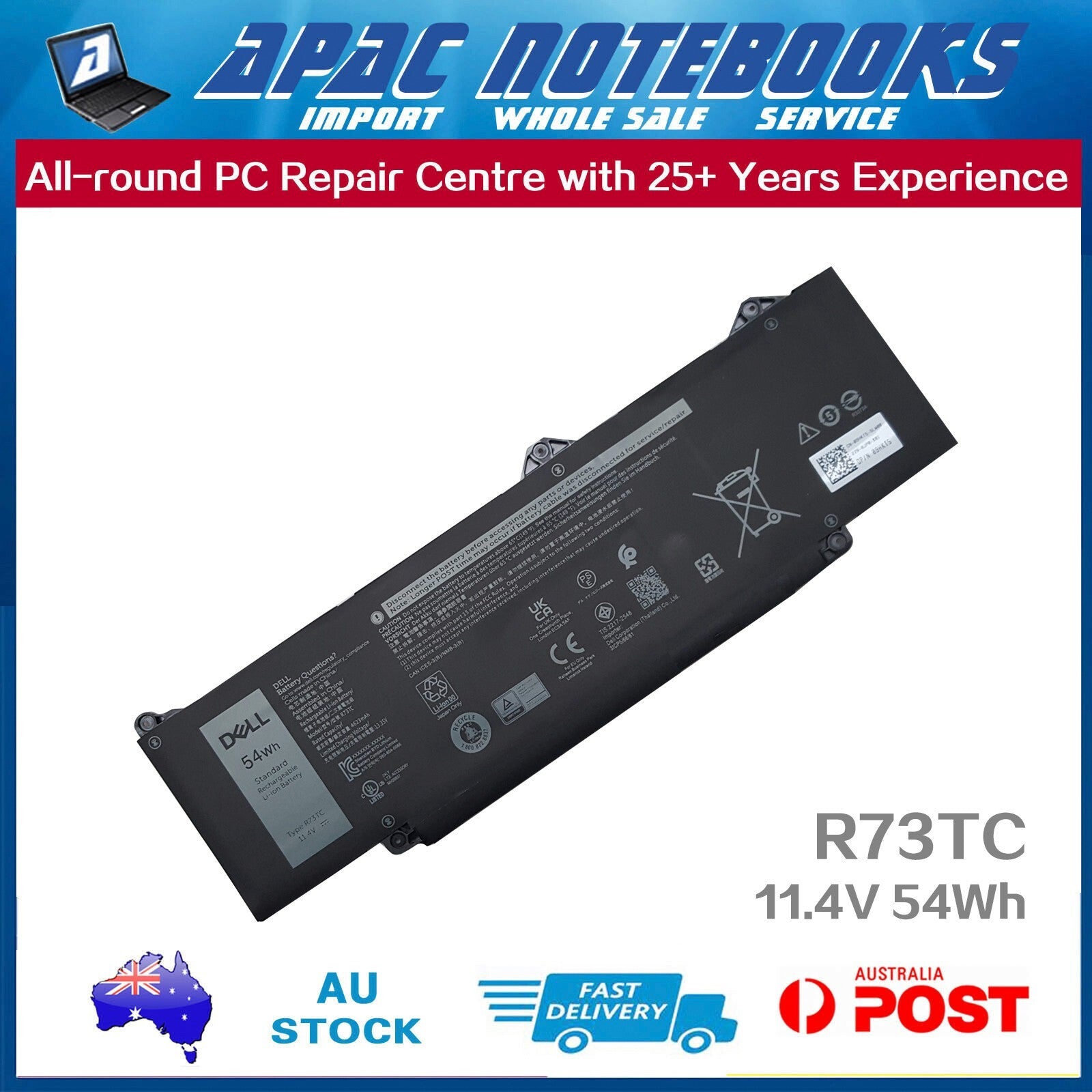 Genuine R73TC Battery for Latitude 3340 5340 5350 2in1 3440 3450 3540 3550 54Wh