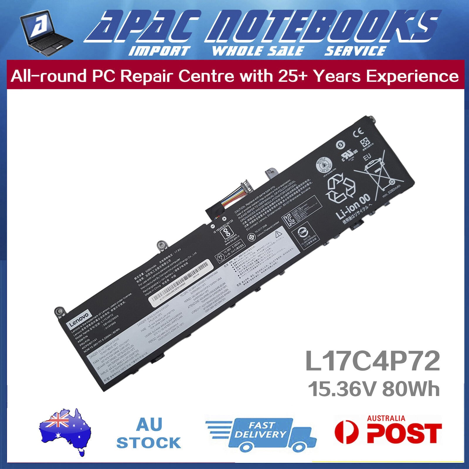 Genuine Lenovo Battery ThinkPad P1 20MD 20ME P1 Gen 2 20QT 20QU 15.36V 80Wh