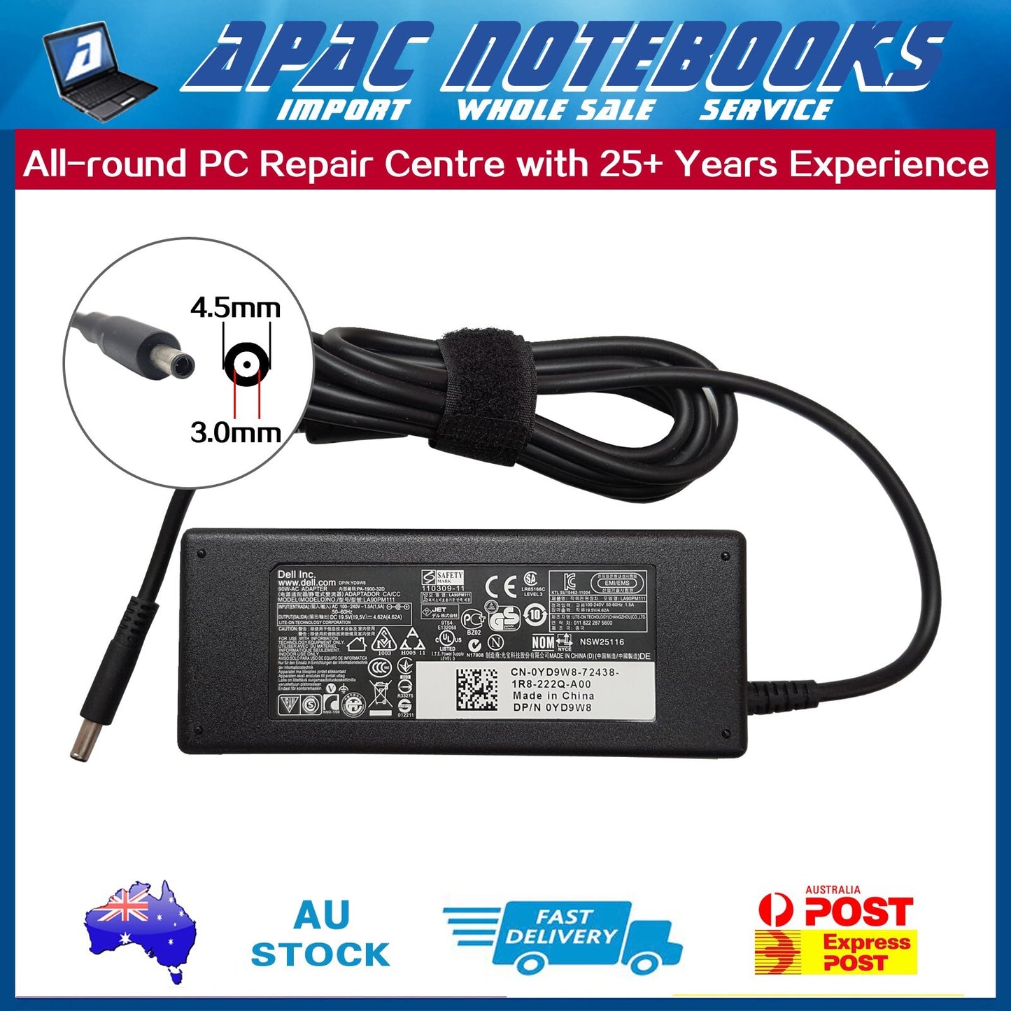 Genuine 90W Charger AC Adapter Power RT74M PA-1900-32D5 LA90PM111 19.5V-4.62A