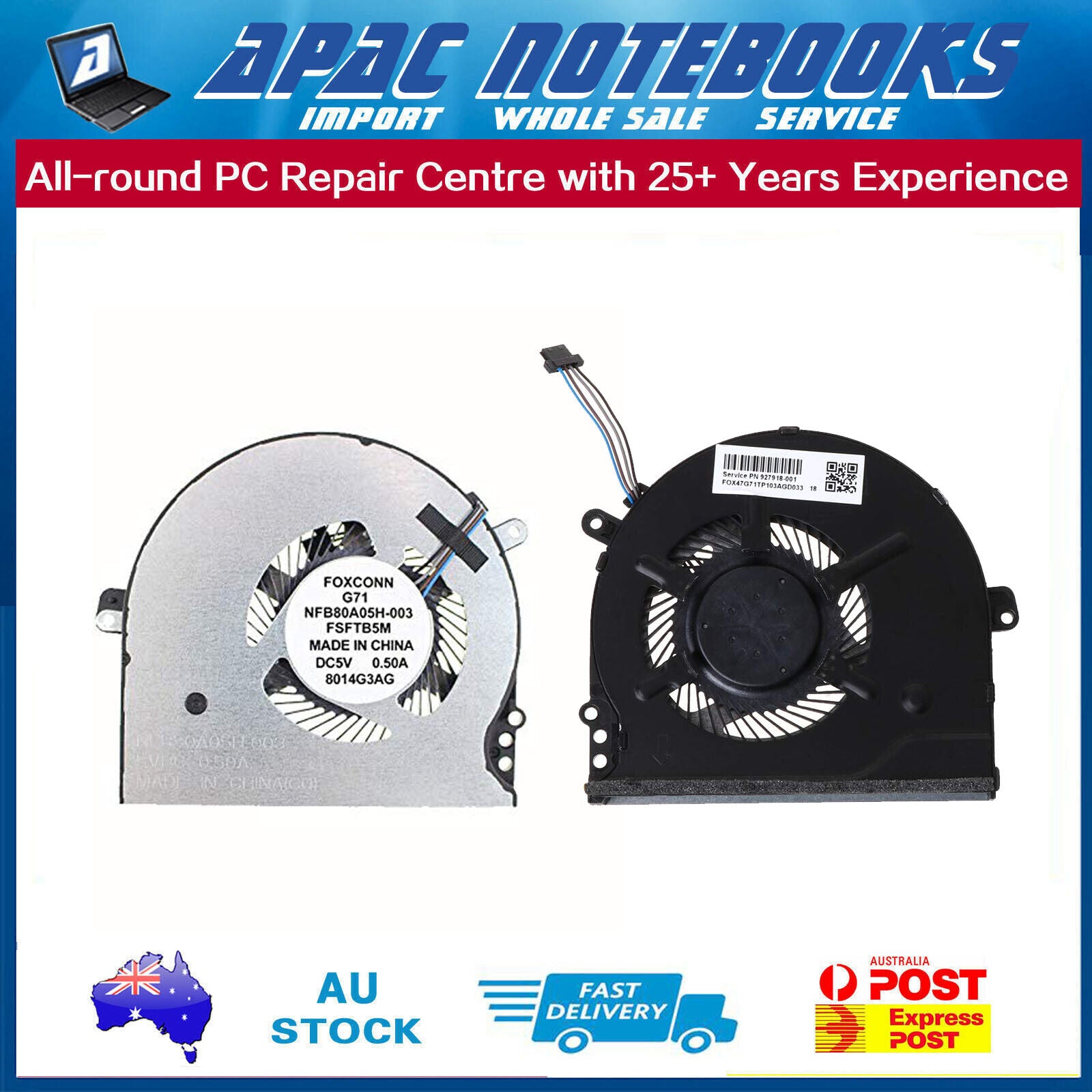 HP Pavilion 15-CC Series CPU Cooling Fan - 927918-001 TPN-Q191 NFB80A05H-003
