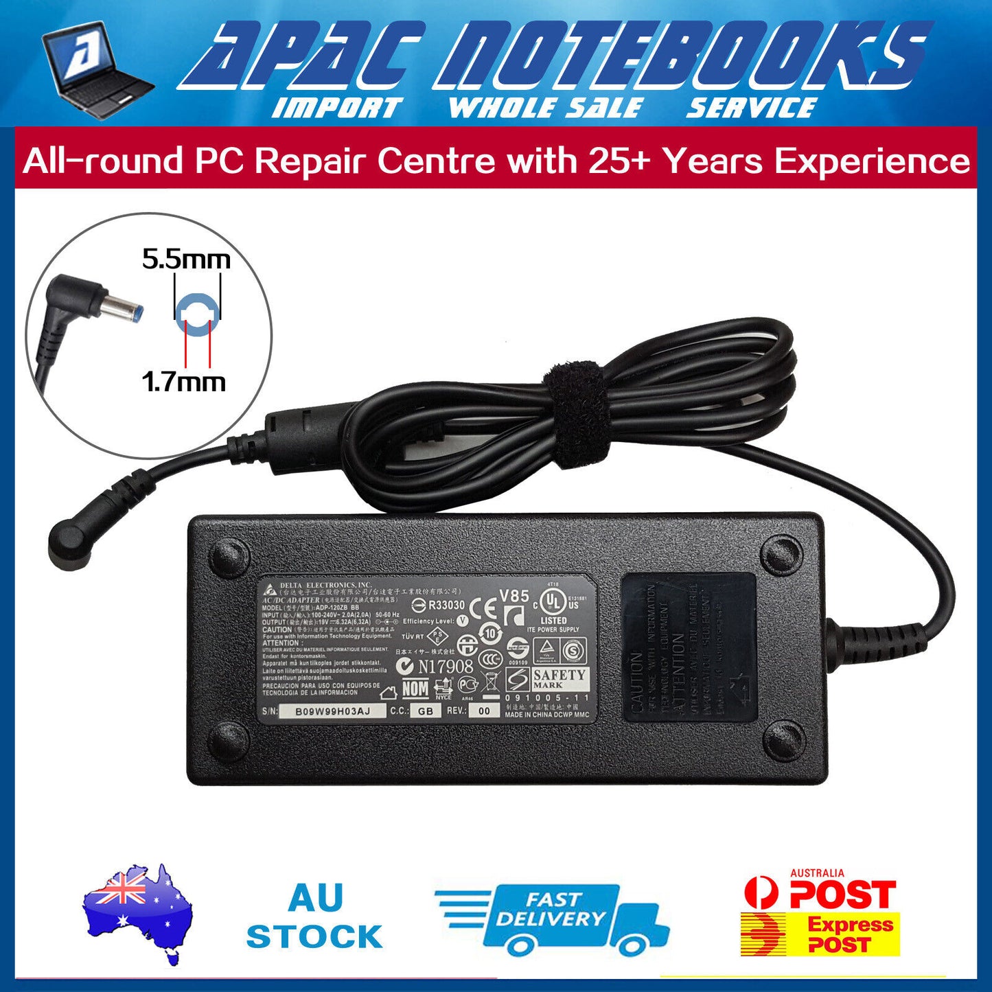 Genuine 120W AC Adapter Charger Acer Aspire 7738G 7745 7745G 7750G