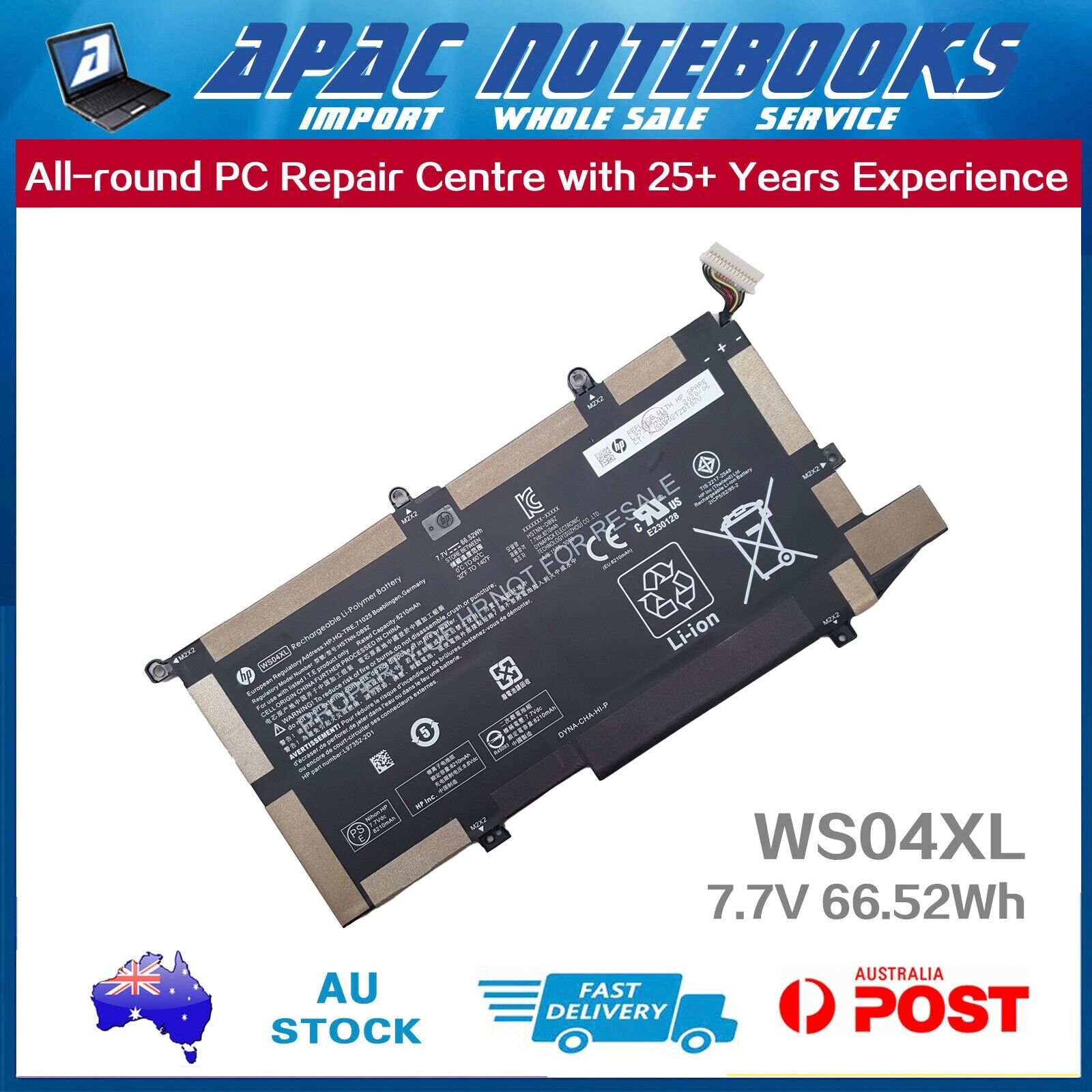 Genuine WS04XL Battery HP HSTNN-DB9Z L97357-005 L97352-2C1 -2C2 -2D1 -2D2 66.5Wh