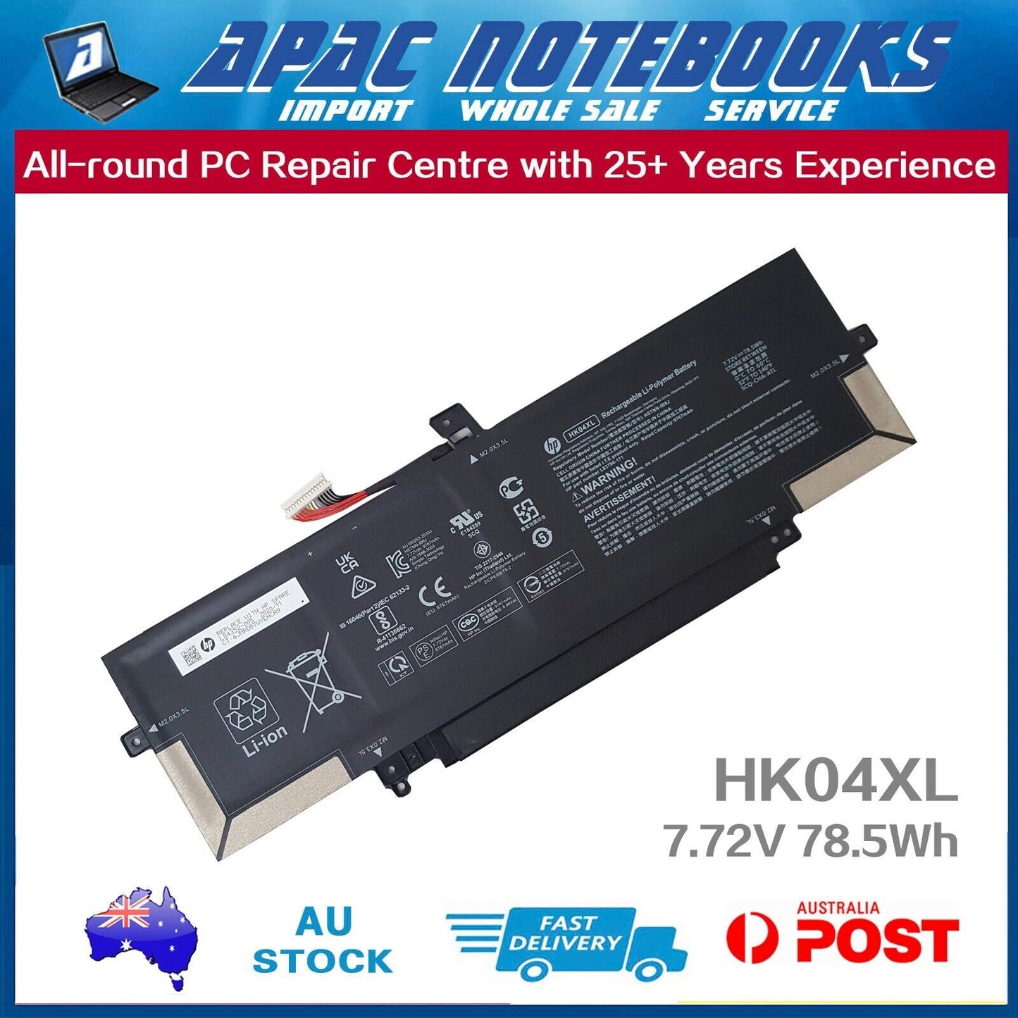 Genuine HK04XL Type-B Battery HP EliteBook x360 1040 G7 1040 G8 HK04078XL 78.5Wh