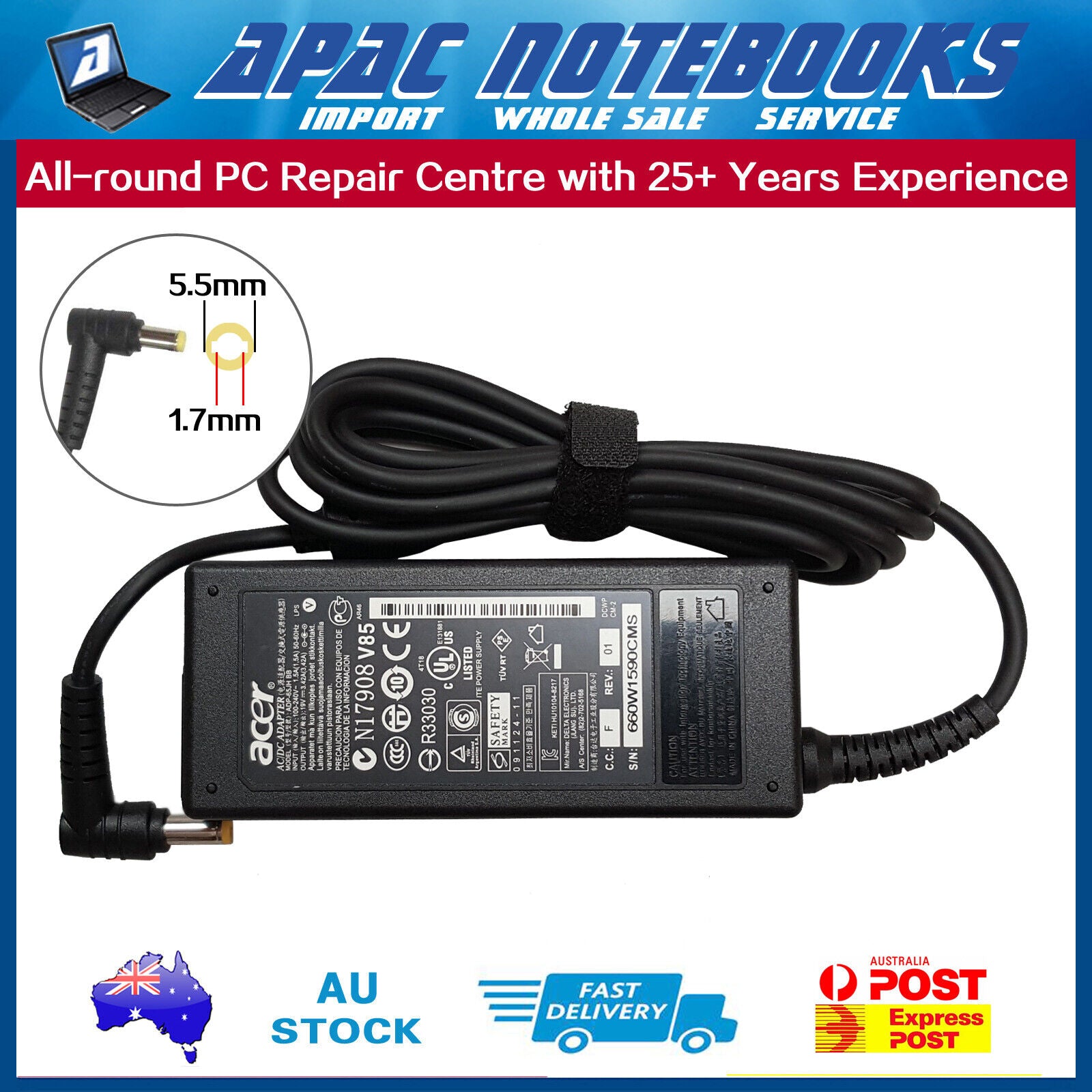 Genuine 65W AC Adapter Charger Acer Aspire E5-473 E5-473G E5-473T E5-473TG