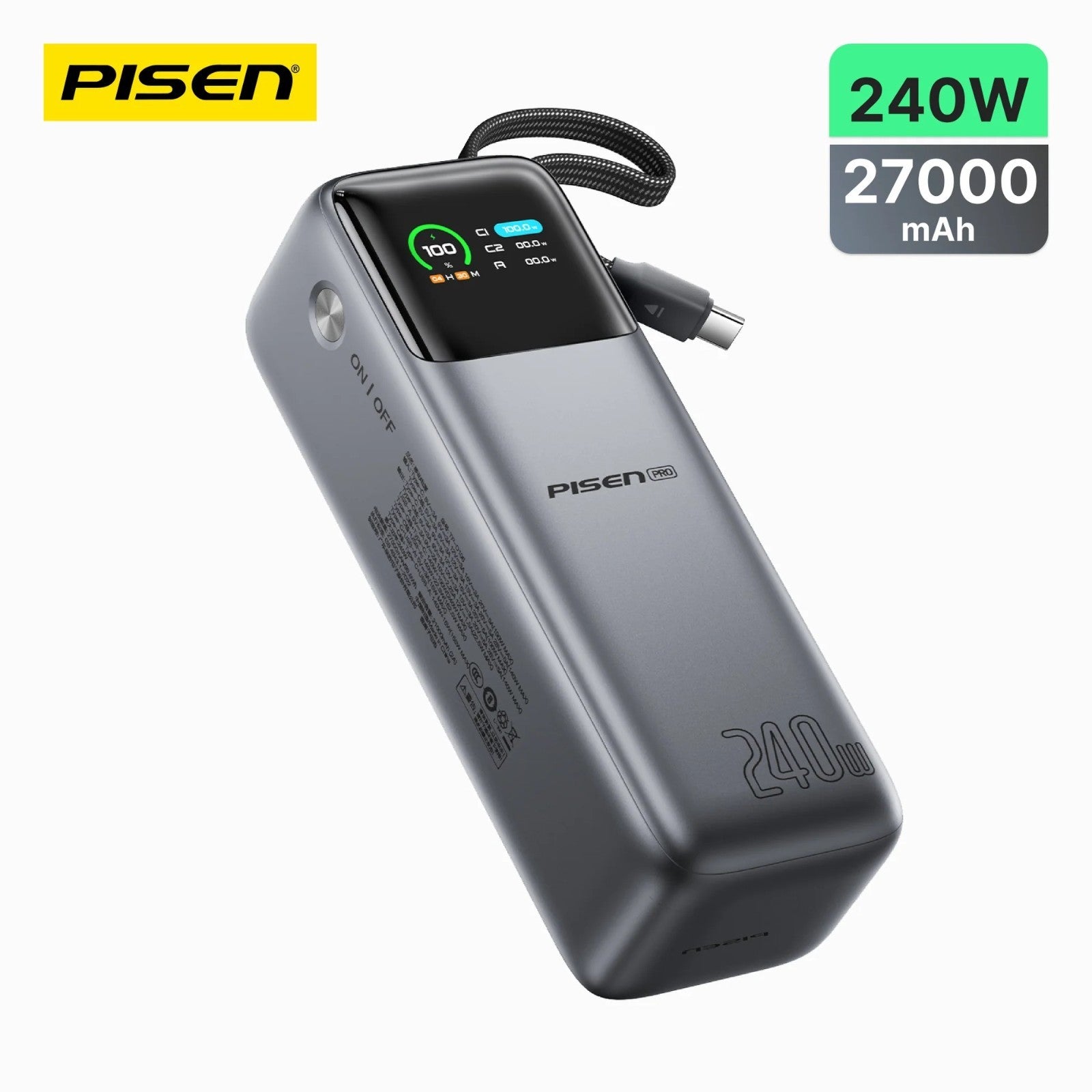 PISEN 240W 27000mAh PD3.1 USB-C Power Bank Laptop Charger for Surface Laptop go