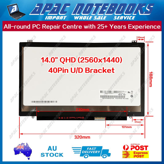 14.0" 40Pin QHD(2560x1440) LED Screen B140QAN01.1 HW0A HP EliteBook 840 G4