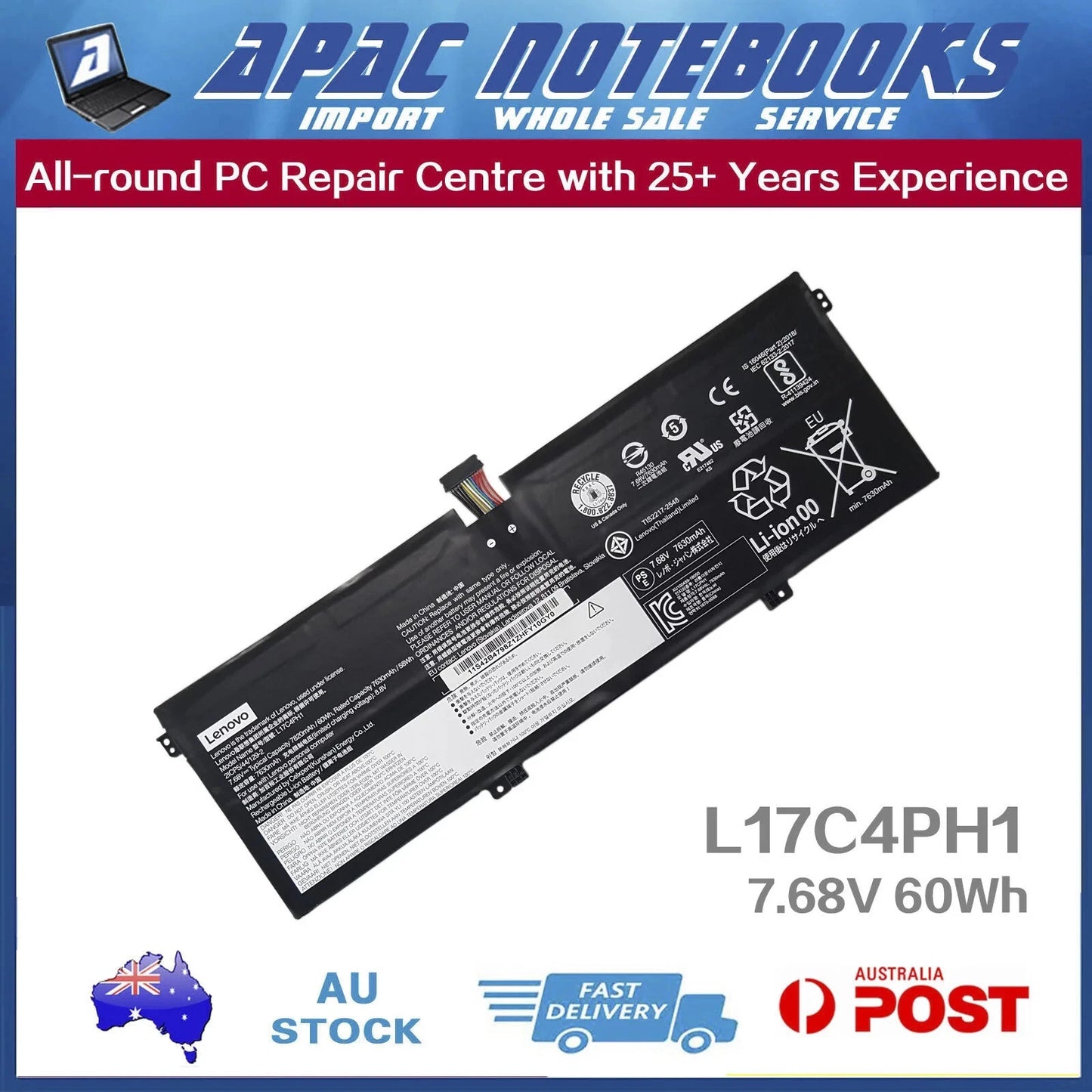 Genuine Battery for L17C4PH1 L17L4PH2 L17M4PH1 L17M4PH2 Yoga C930 7.68V 60Wh