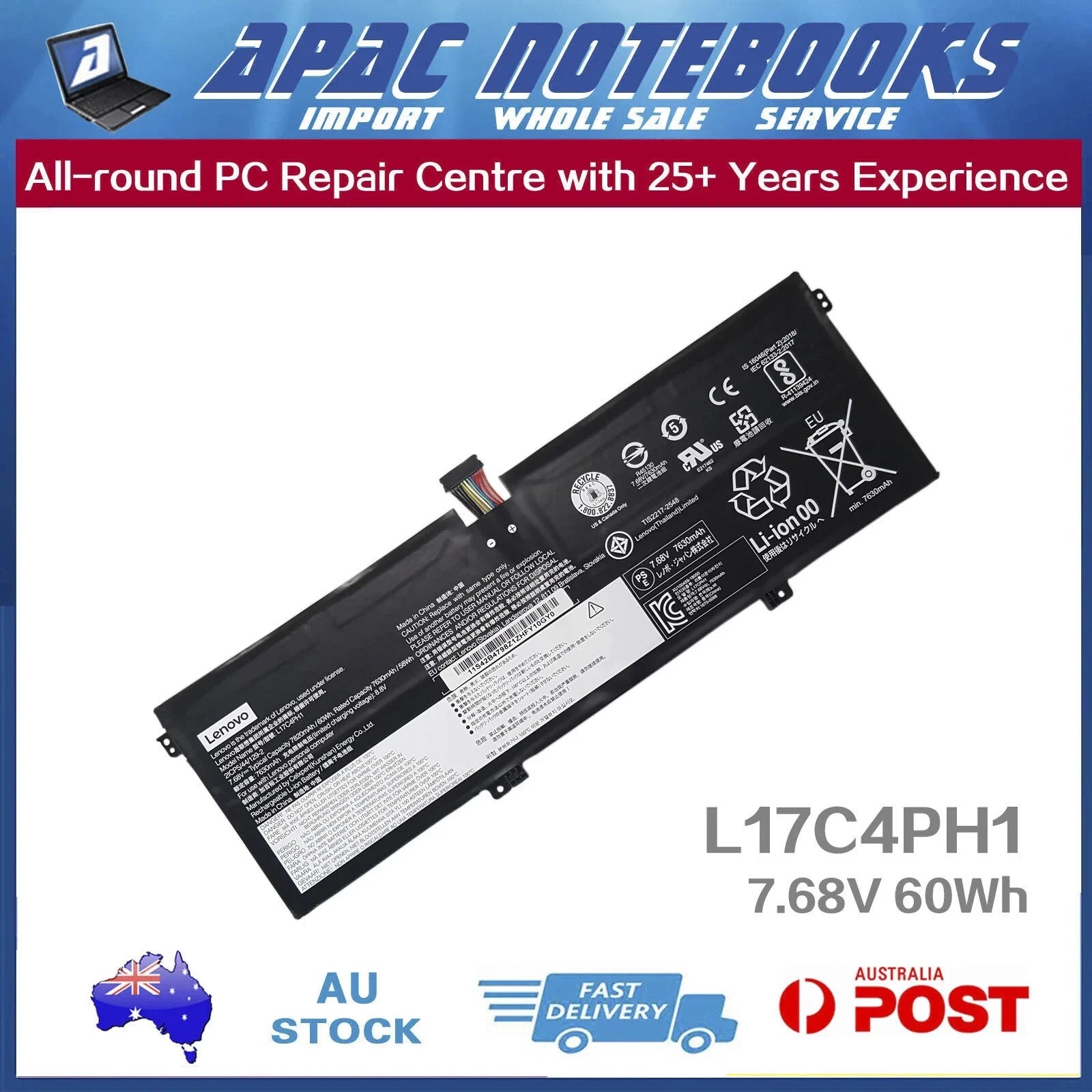 Genuine Battery for L17C4PH1 L17L4PH2 L17M4PH1 L17M4PH2 Yoga C930 7.68V 60Wh