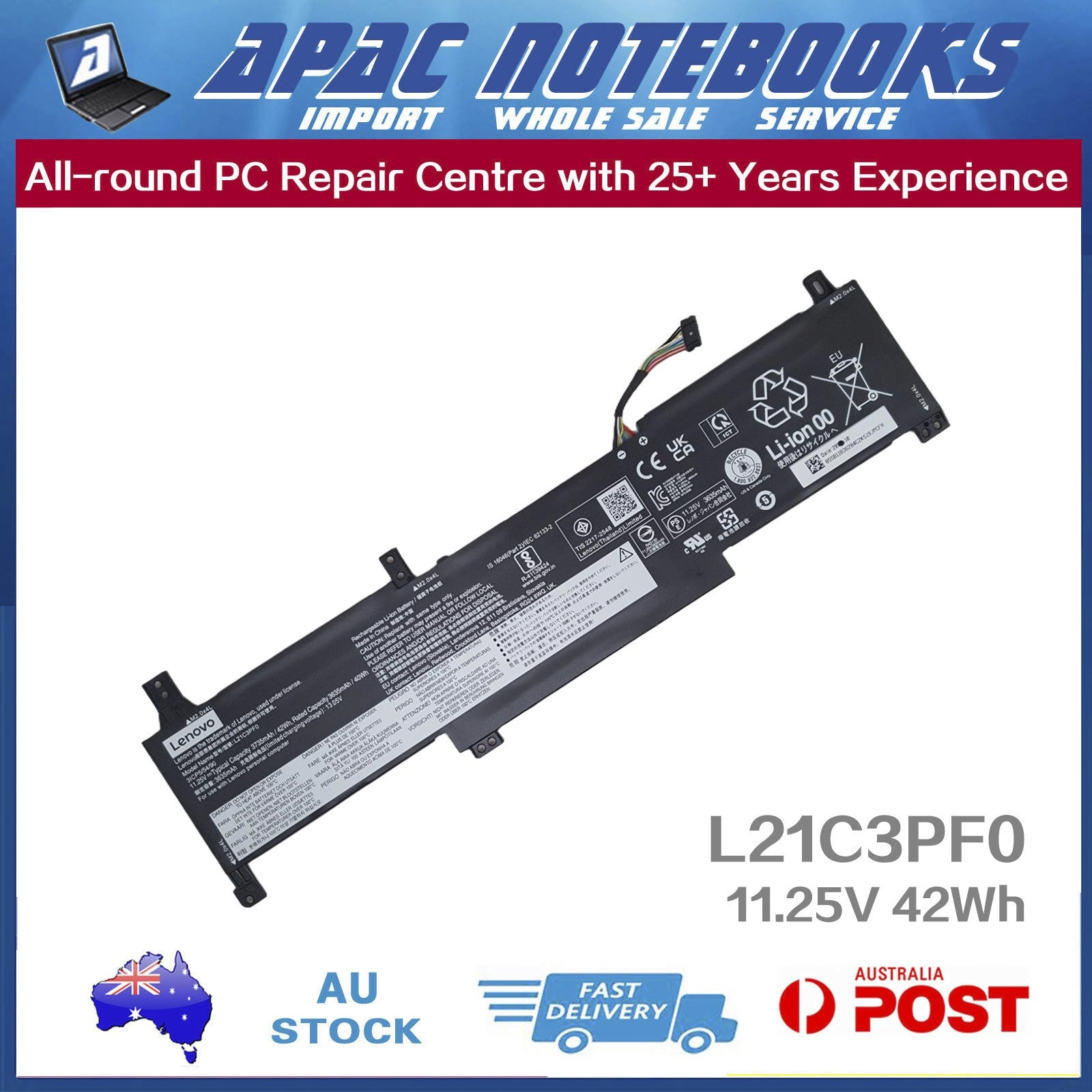 Genuine Lenovo Battery L21C3PF0 L21D3PF0 L21L3PF0 L21M3PF0 3ICP5/54/90 42Wh