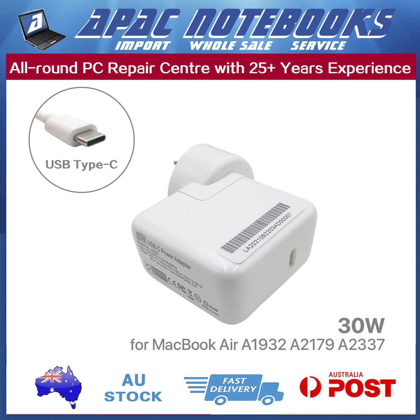 30W USB-C AC Adapter Charger for MacBook Retina 12" A1534 MacBook10,1