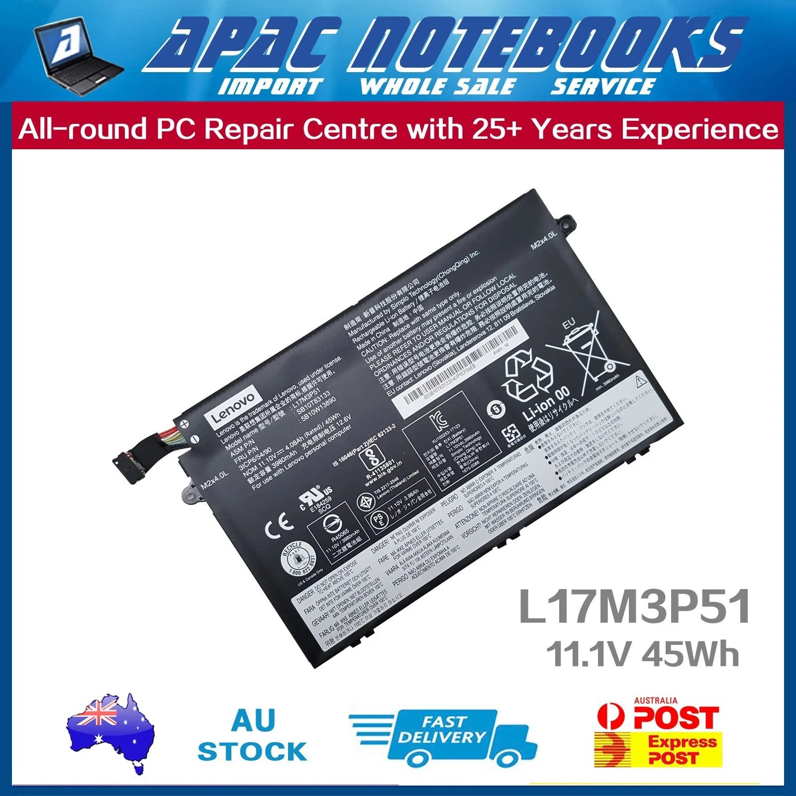 Genuine Battery for 5B10W13887 5B10W13888 5B10W13889 5B10W13890 11.1V 45Wh