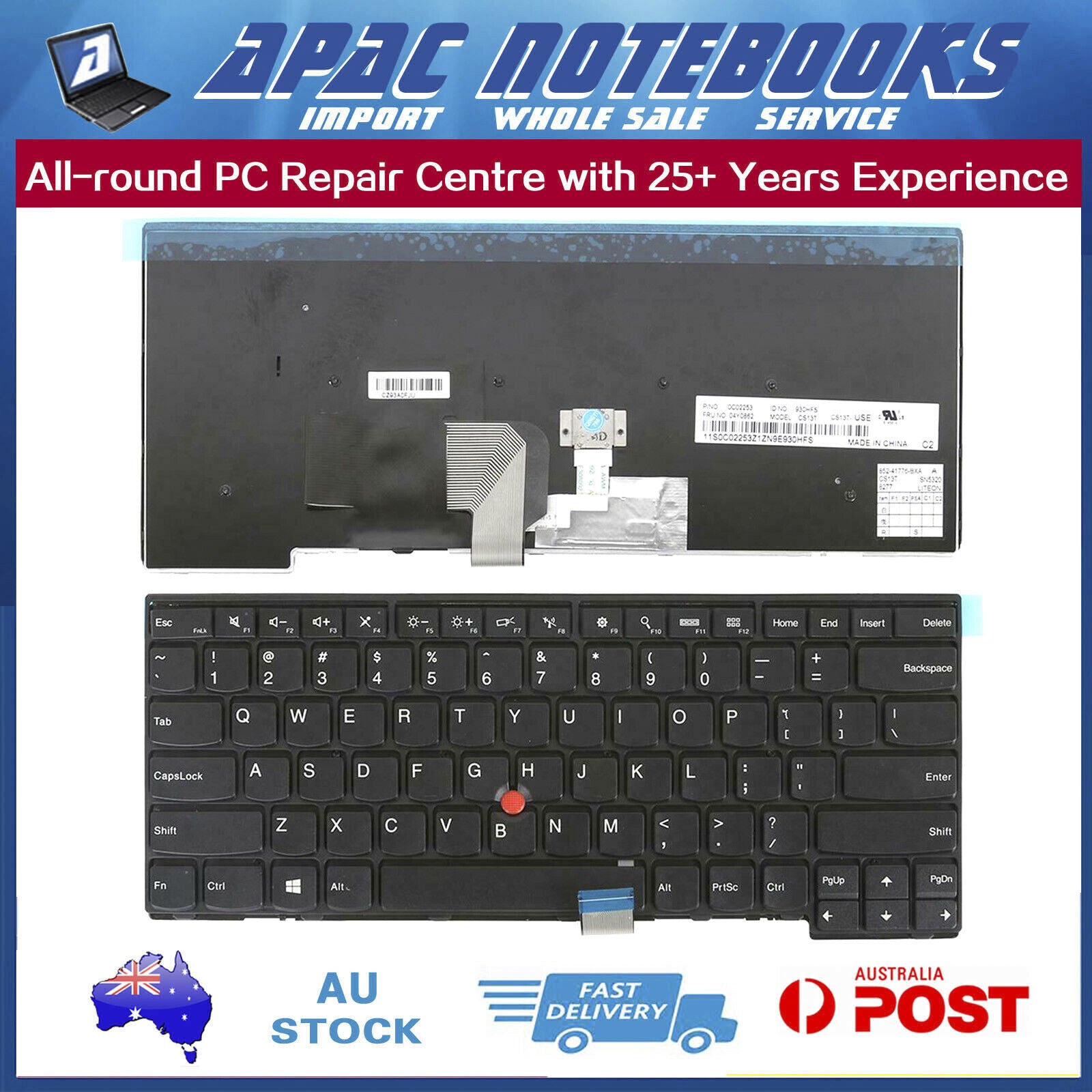 Cs13t Keyboard Computer Model US Keyboard For Lenovo 04X0264 CS13T-84US 0C44074 2B-07201L900 No Back ...
