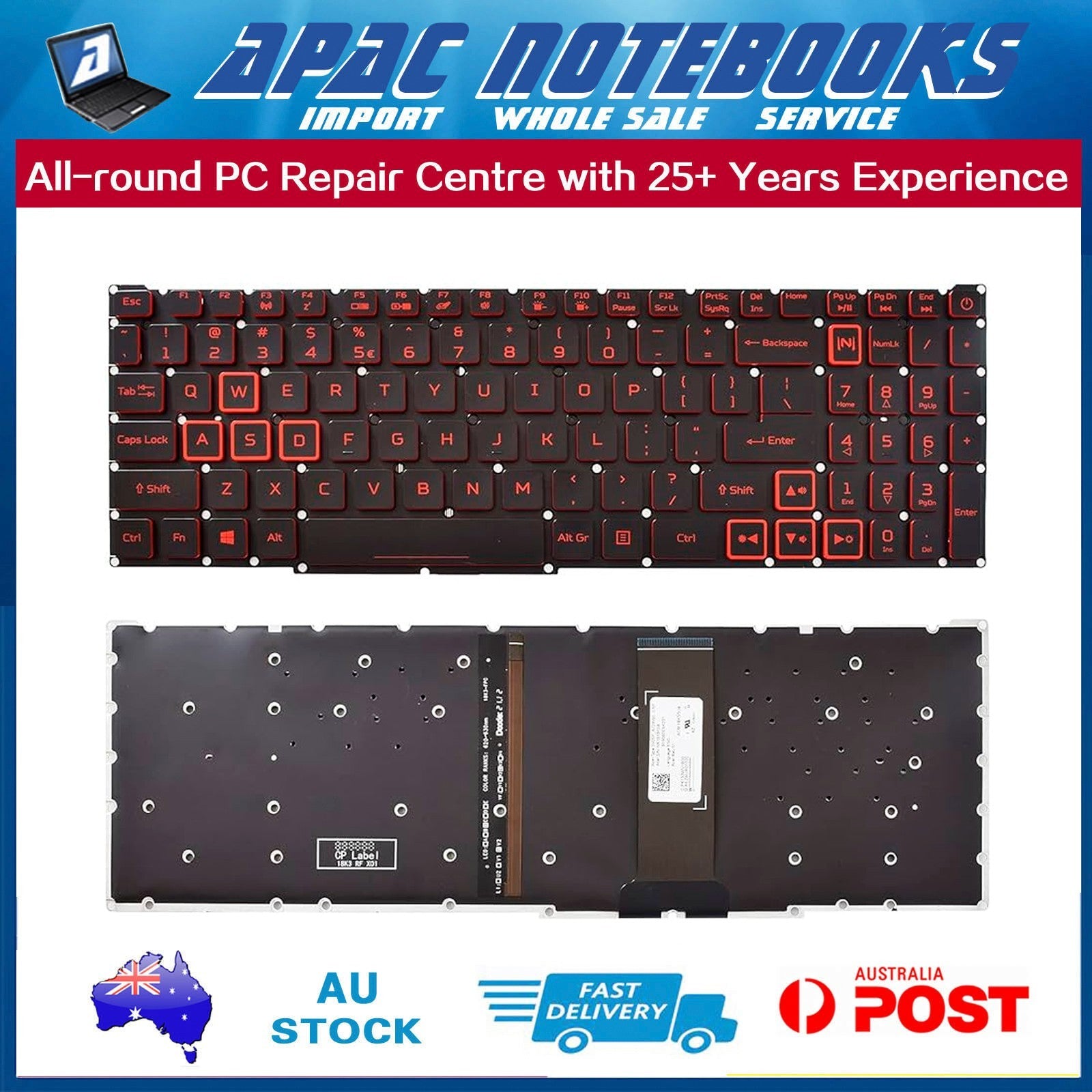 Keyboard w/ Red Backlit for Acer Nitro 5 AN515-43 AN515-54 AN515-55 AN517-51 52