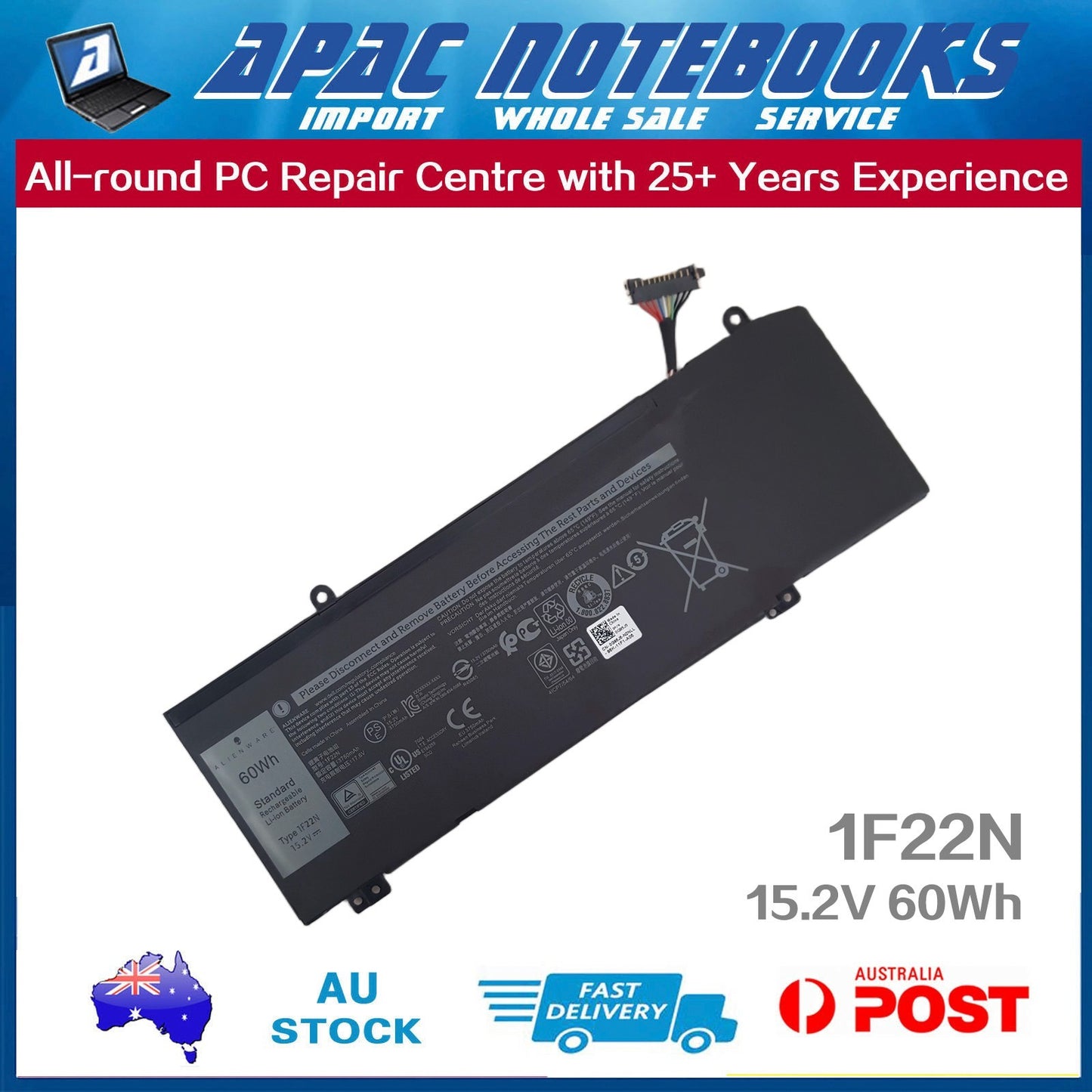 Genuine 1F22N Battery for Alienware m15 m17 G5 15 5590 G7 15 7590 17 7790 60Wh