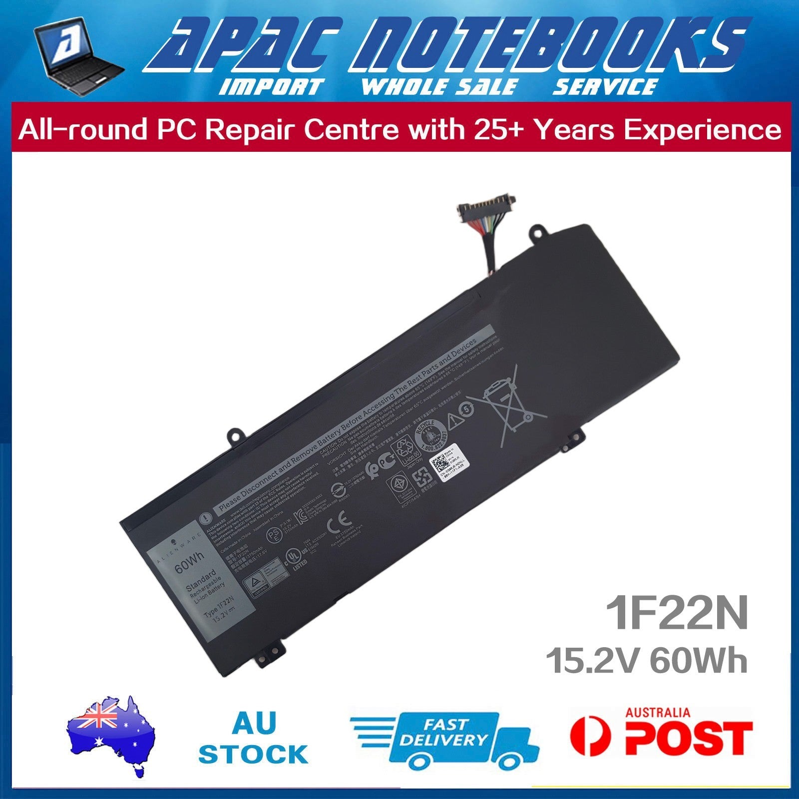 Genuine 1F22N Battery for Alienware m15 m17 G5 15 5590 G7 15 7590 17 7790 60Wh