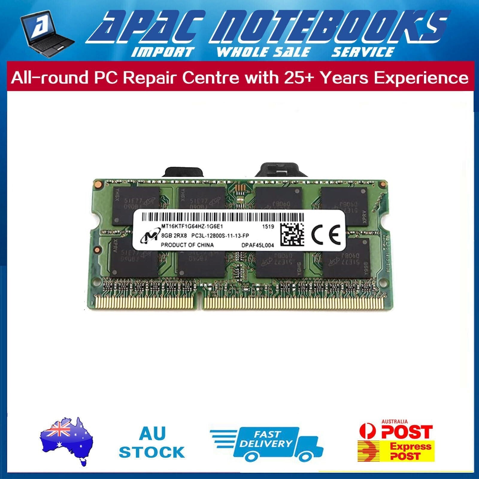 8GB Micron DDR3 1600 MHz PC3L-12800S Laptop RAM Memory MT16KTF1G64HZ-1G6E1