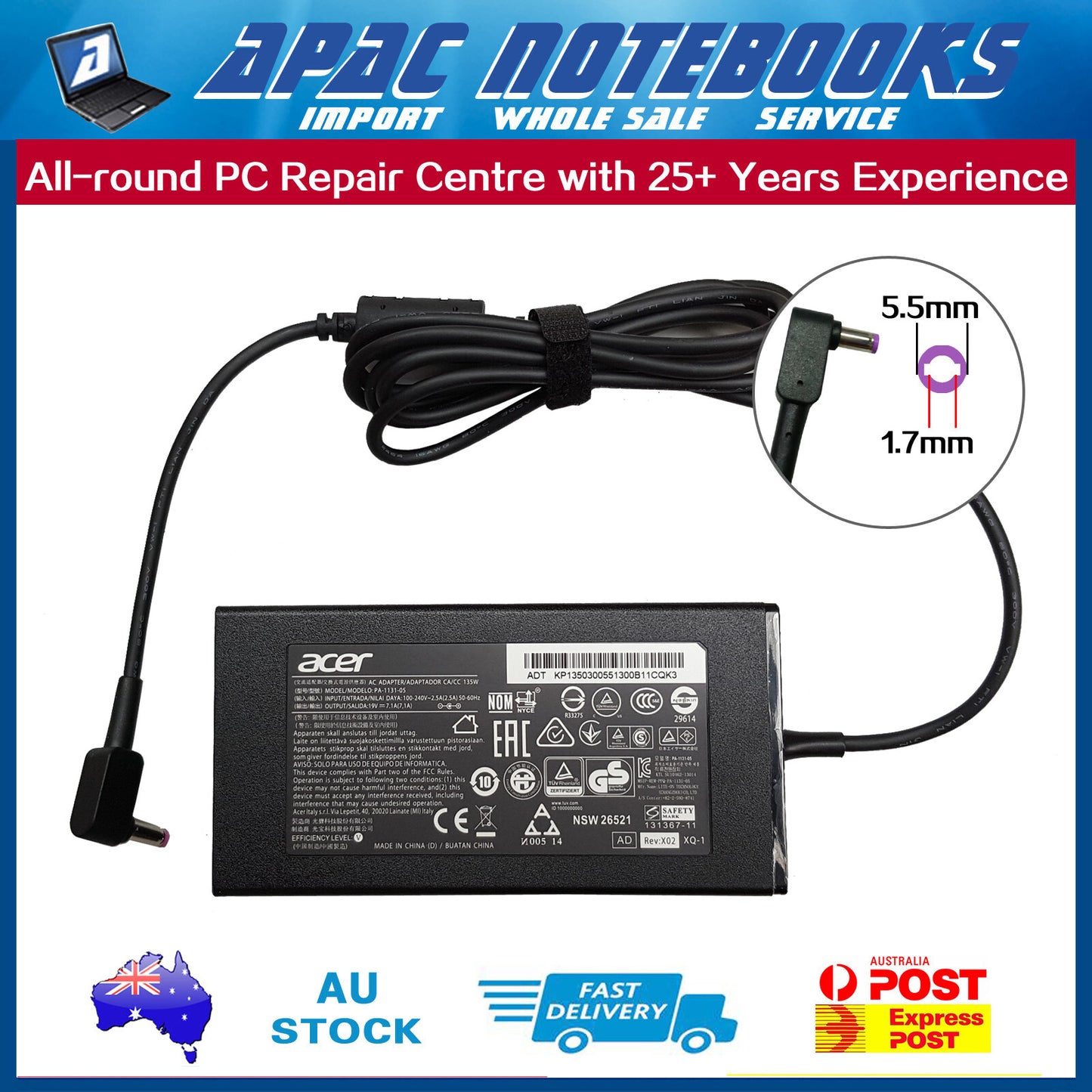 Genuine 135W AC Adapter Charger Acer Nitro V 15 ANV15-41 ANV15-51 AI ANV15-42 52