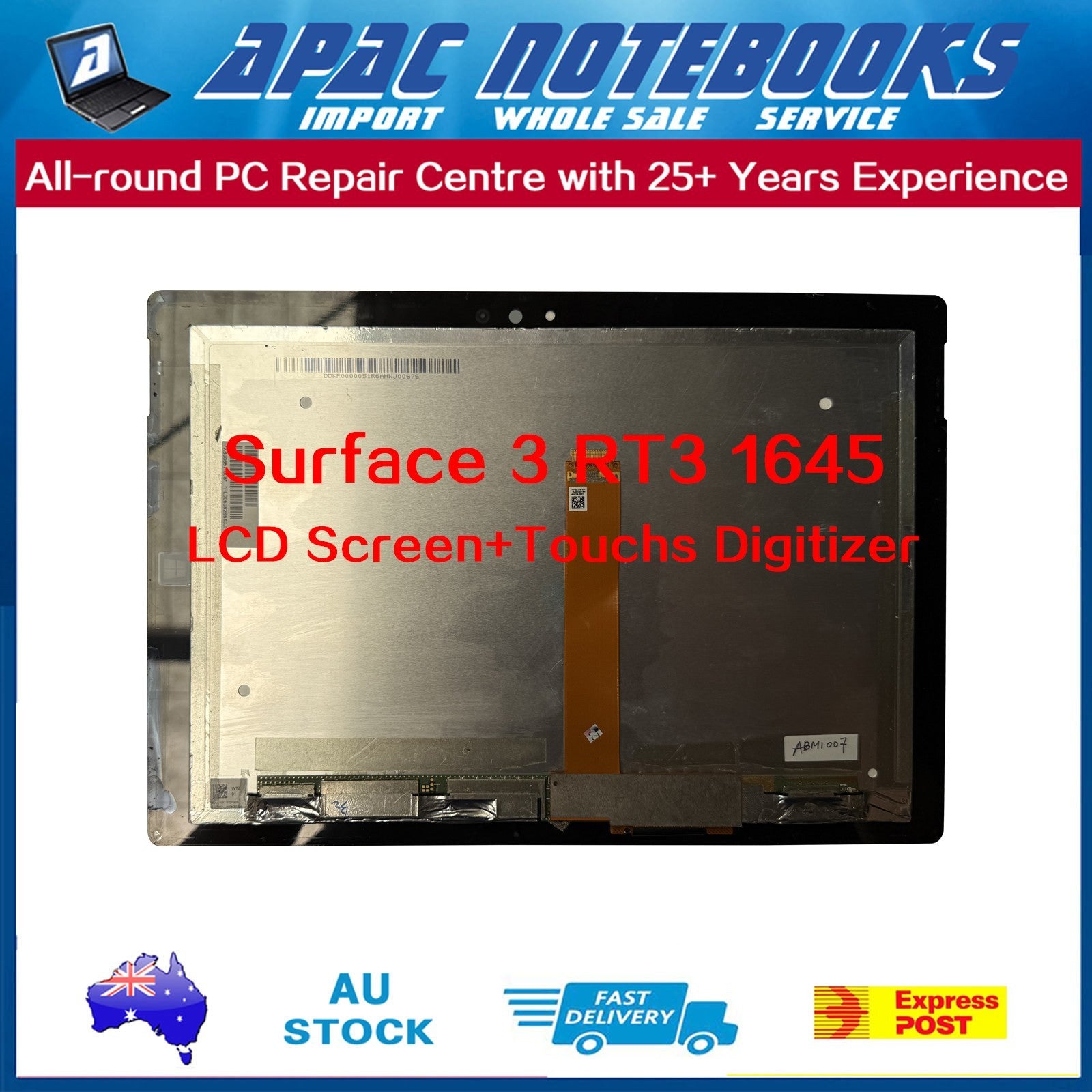 10.8" Microsoft Surface 3 RT3 1645 LED Touch Screen Digitizer Assembly