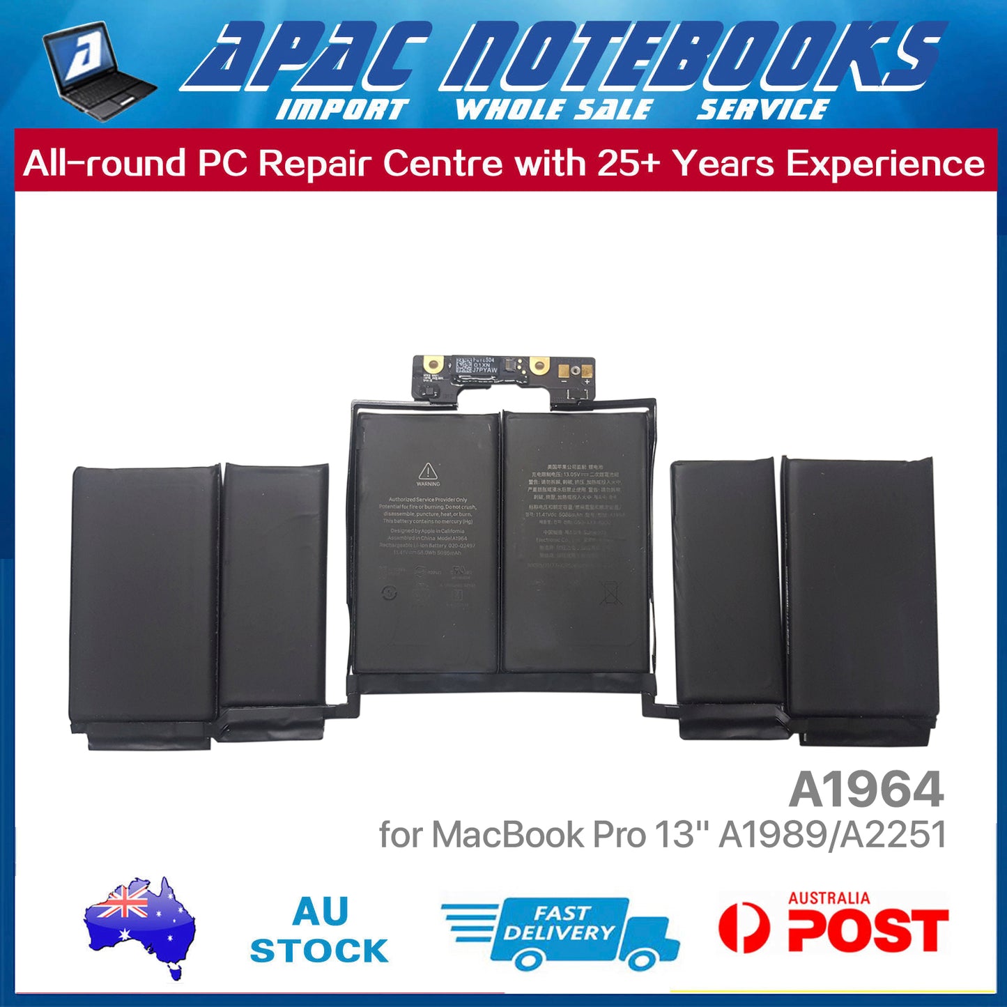 Genuine A1964 Battery for MacBook Pro 13" A1989 2018 2019 MacBookPro15,2 58Wh